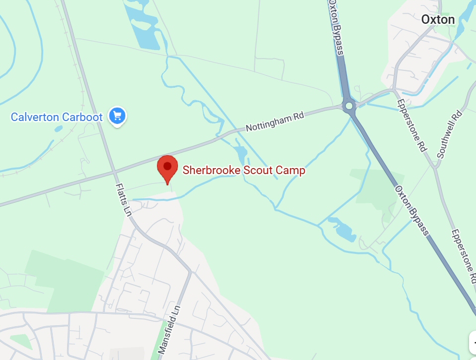 Map showing the location of Sherbrooke Scout Camp, Calverton
